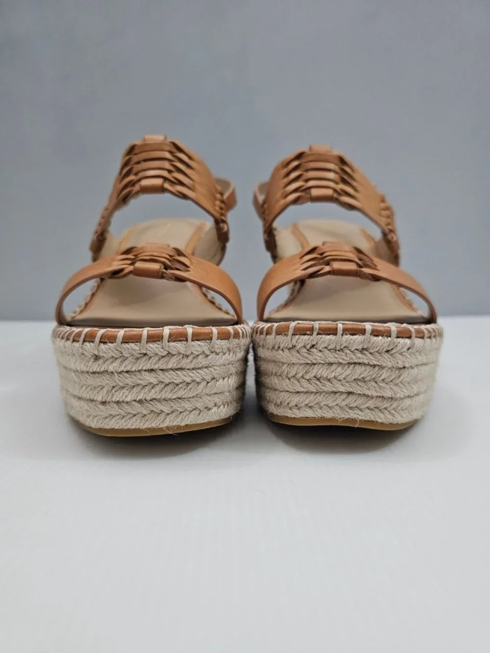 Veronica Beard Riya Espadrille Wedge Sandal Womens 10 Tan Leather Platform NEW